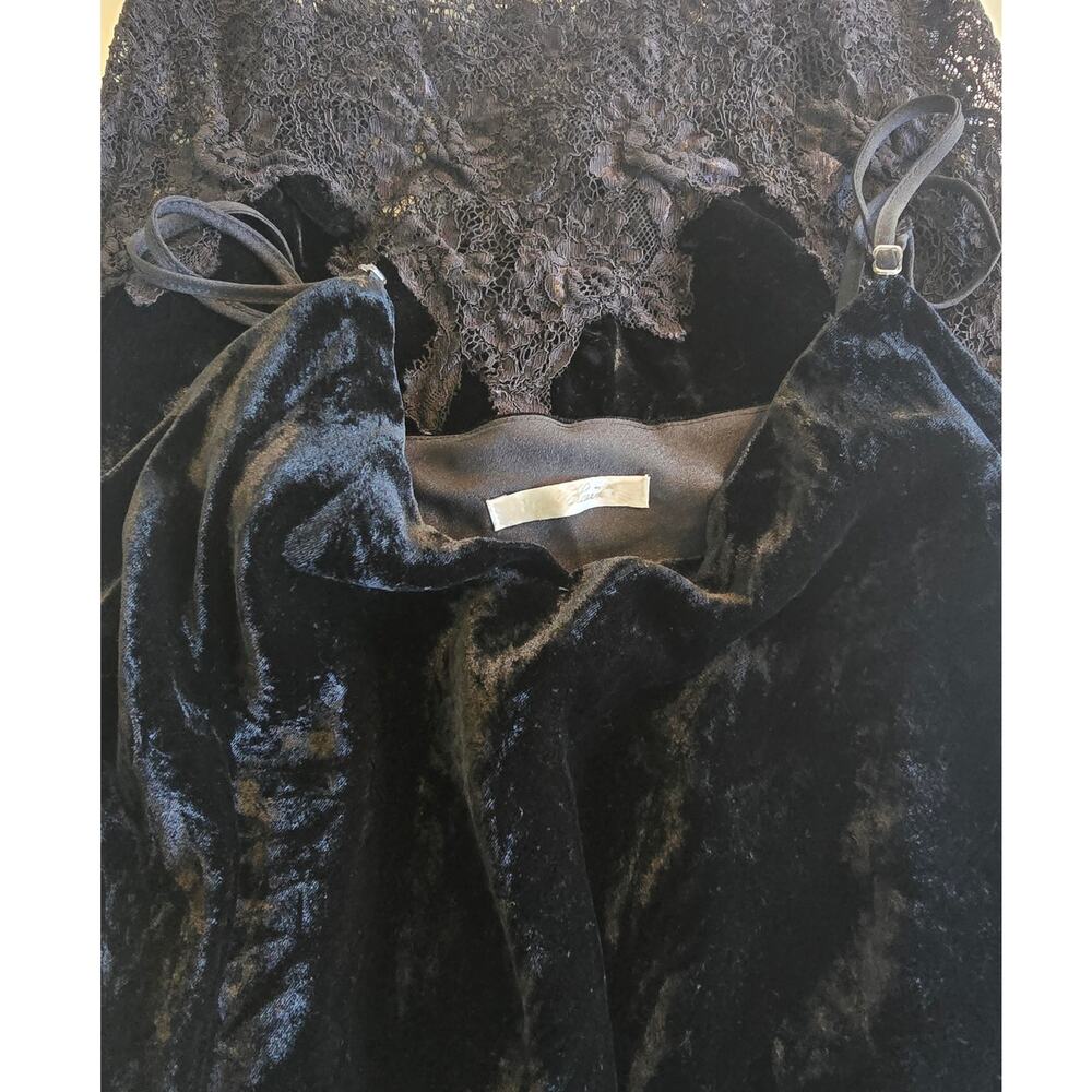 Gold Hawk Black Velvet Lace Trim Slip Dress Silk Blend Size M - Picture 5 of 5